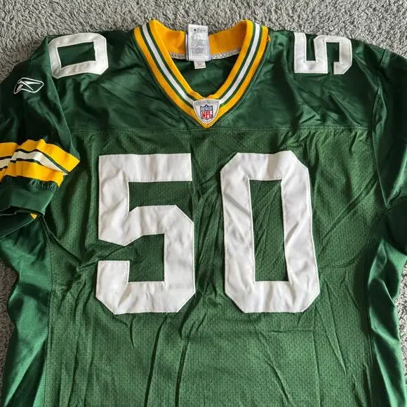 100% Authentic Reebok 2005 AJ Hawk NFL Green Bay Packers Mens 46 M Green Jersey